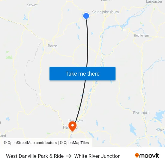 West Danville Park & Ride to White River Junction map