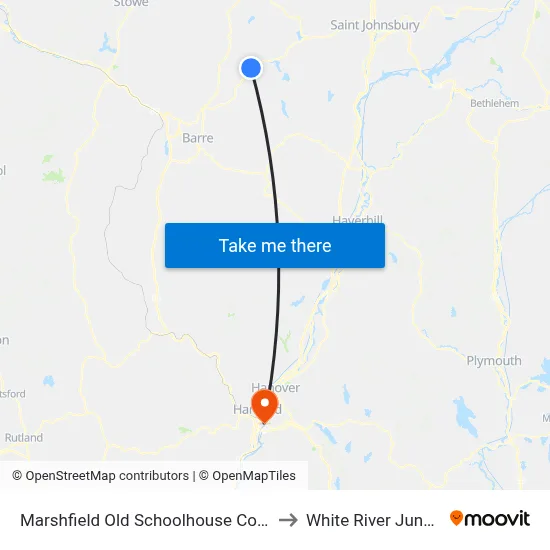 Marshfield Old Schoolhouse Common to White River Junction map