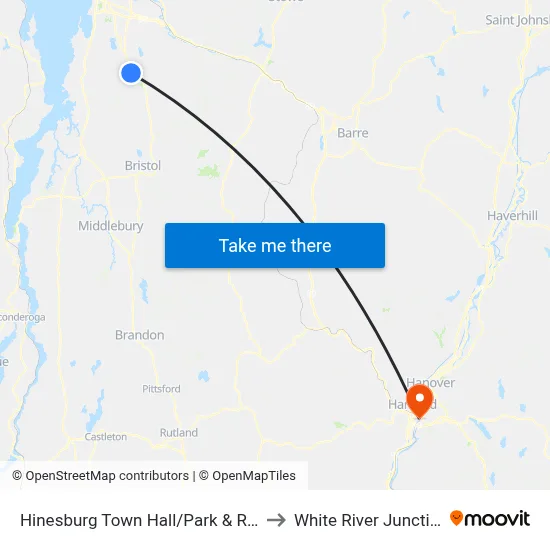 Hinesburg Town Hall/Park & Ride to White River Junction map