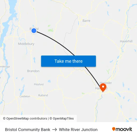 Bristol Community Bank to White River Junction map
