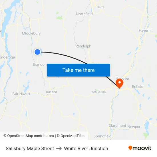 Salisbury Maple Street to White River Junction map