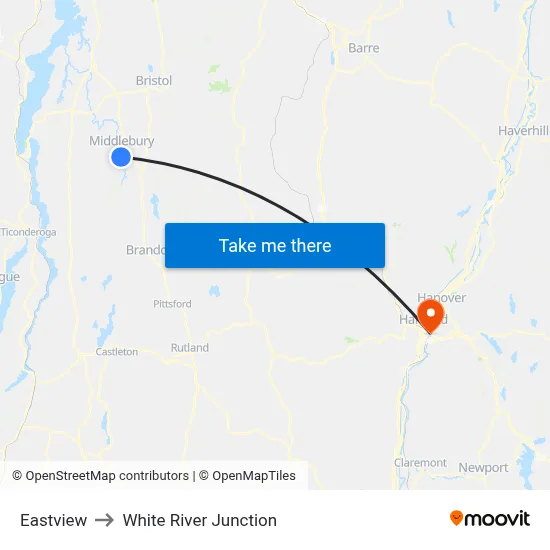 Eastview to White River Junction map