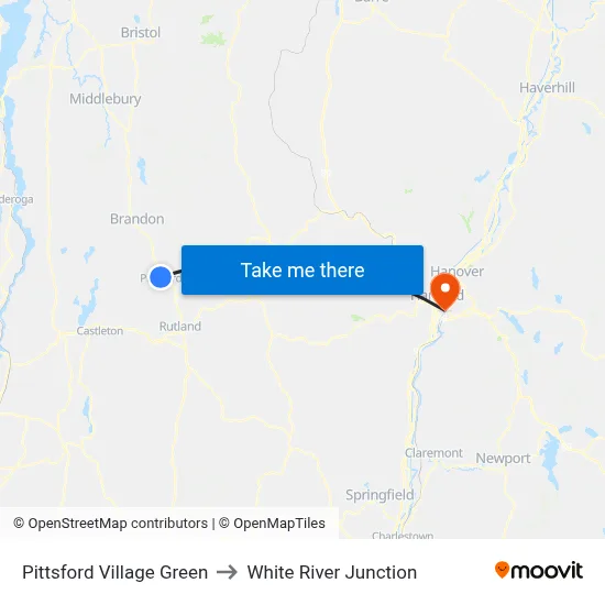 Pittsford Village Green to White River Junction map
