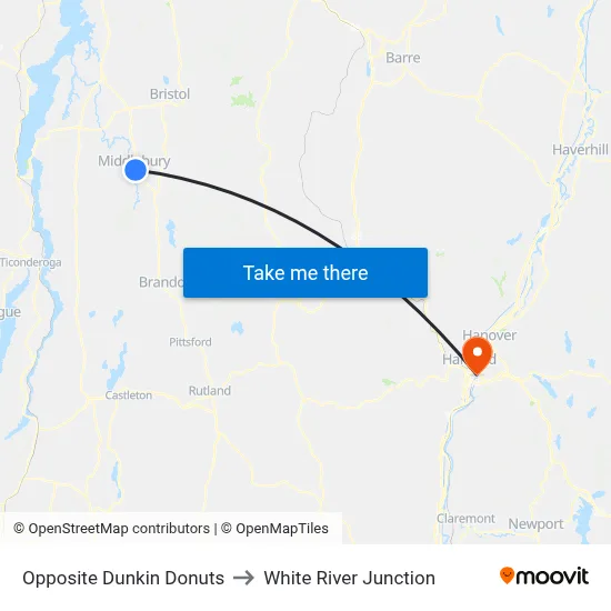 Opposite Dunkin Donuts to White River Junction map