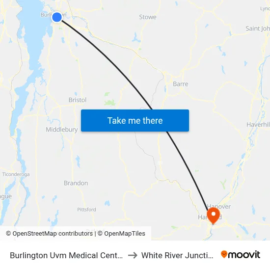 Burlington Uvm Medical Center to White River Junction map
