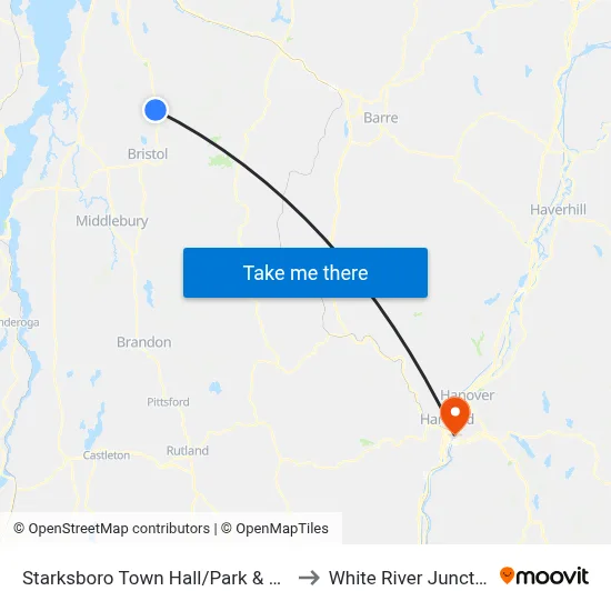 Starksboro Town Hall/Park & Ride to White River Junction map