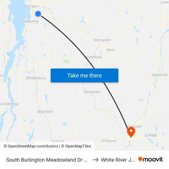 South Burlington Meadowland Dr @ Thompson St to White River Junction map