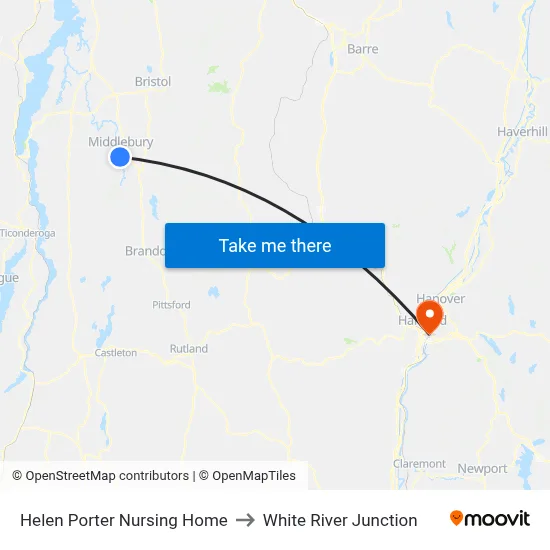 Helen Porter Nursing Home to White River Junction map
