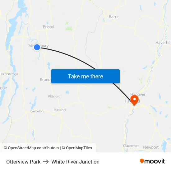 Otterview Park to White River Junction map