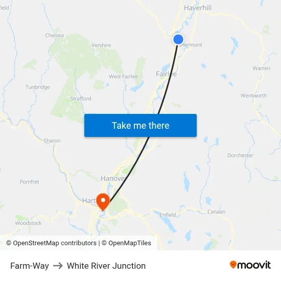 Farm-Way to White River Junction map