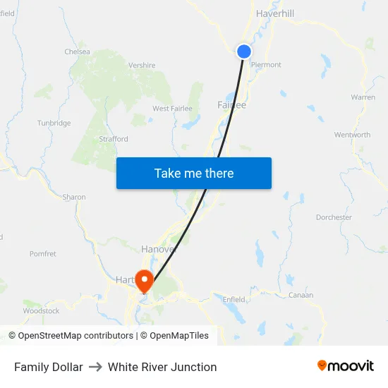 Family Dollar to White River Junction map