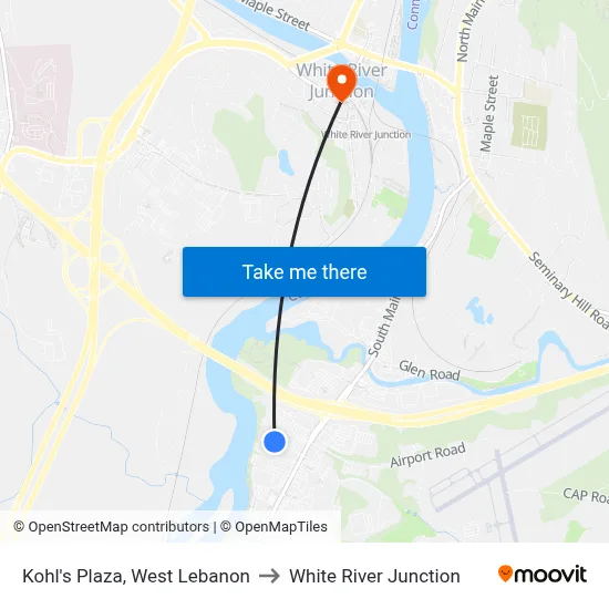 Kohl's Plaza, West Lebanon to White River Junction map