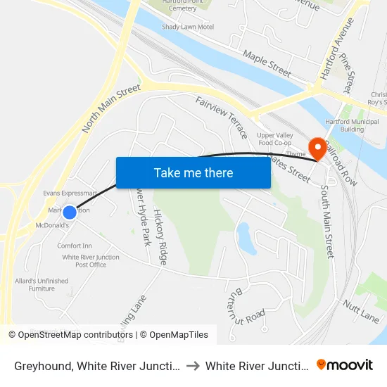 Greyhound, White River Junction to White River Junction map