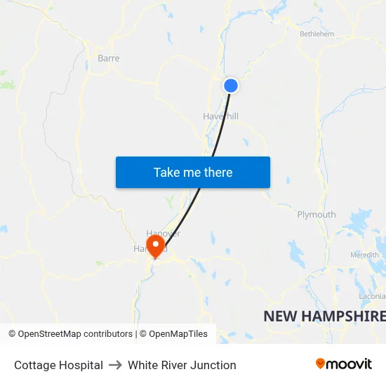 Cottage Hospital to White River Junction map