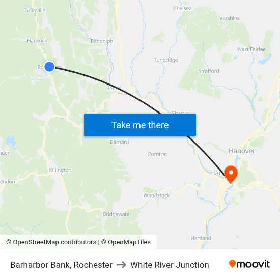 Barharbor Bank, Rochester to White River Junction map