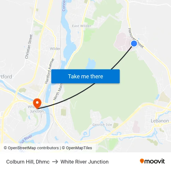 Colburn Hill, Dhmc to White River Junction map