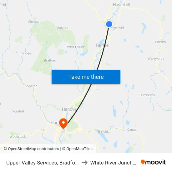 Upper Valley Services, Bradford to White River Junction map