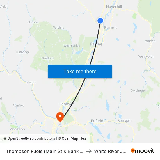 Thompson Fuels (Main St & Bank St, Bradford) to White River Junction map