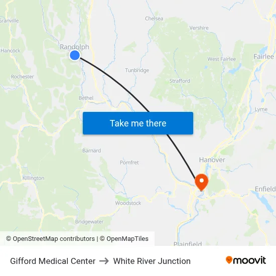 Gifford Medical Center to White River Junction map