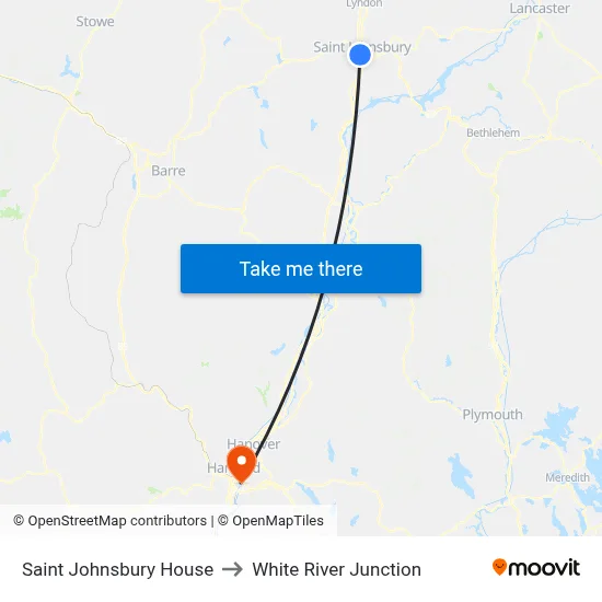 Saint Johnsbury House to White River Junction map