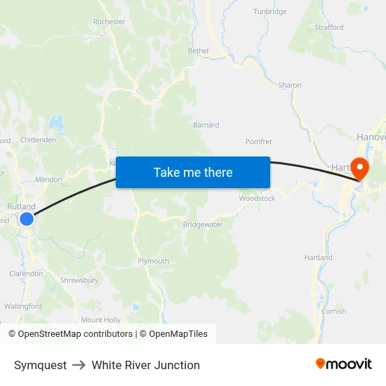 Symquest to White River Junction map