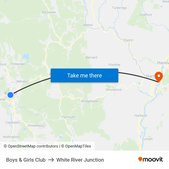 Boys & Girls Club to White River Junction map