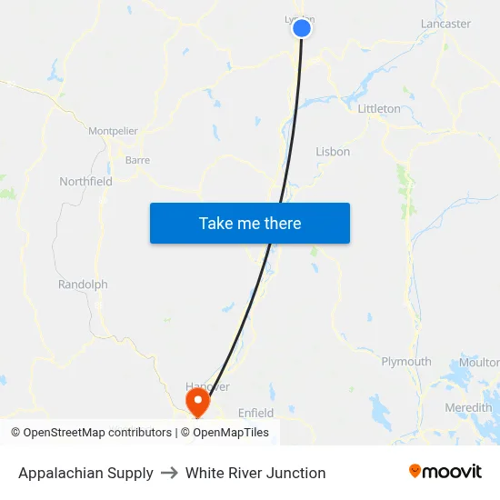Appalachian Supply to White River Junction map