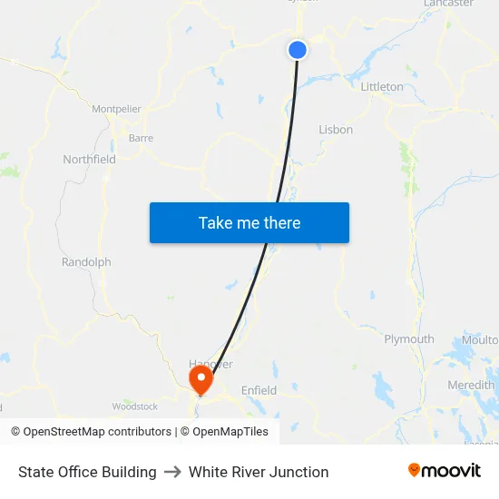 State Office Building to White River Junction map