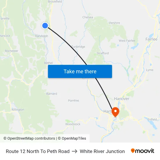 Route 12 North To Peth Road to White River Junction map