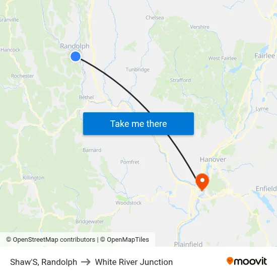 Shaw'S, Randolph to White River Junction map