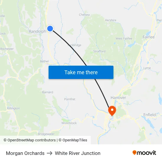 Morgan Orchards to White River Junction map