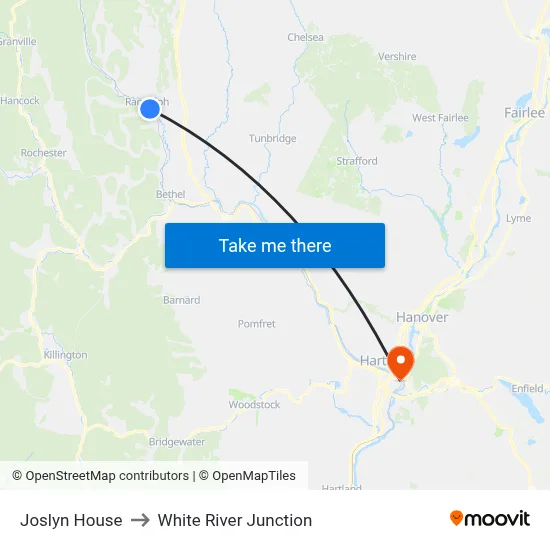 Joslyn House to White River Junction map