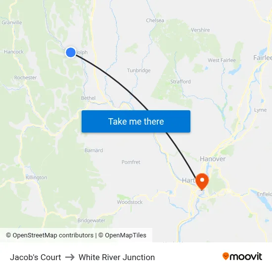 Jacob's Court to White River Junction map
