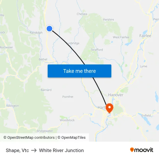 Shape, Vtc to White River Junction map