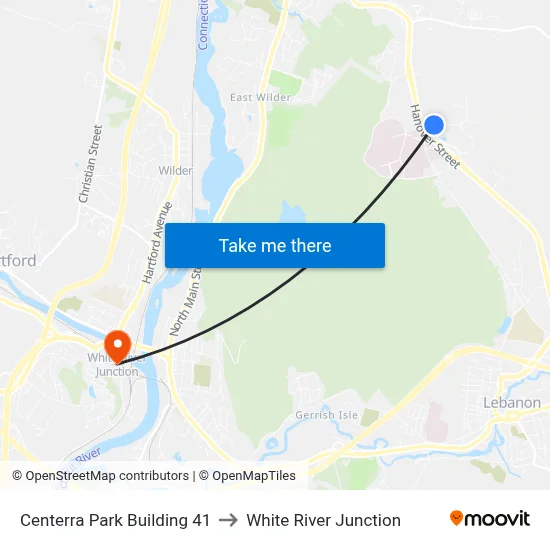 Centerra Park Building 41 to White River Junction map