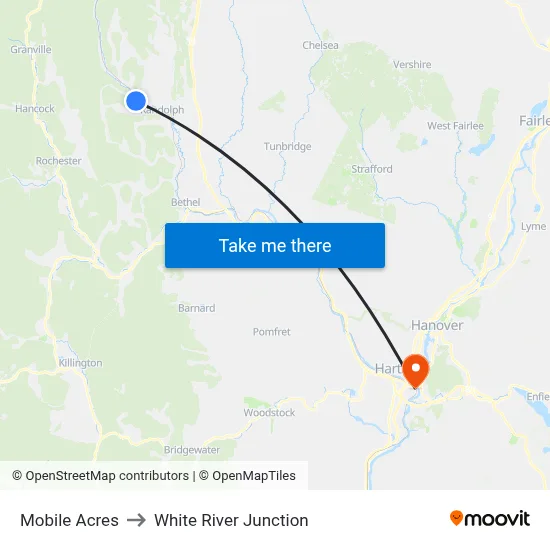 Mobile Acres to White River Junction map
