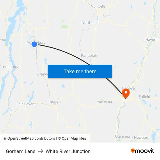Gorham Lane to White River Junction map
