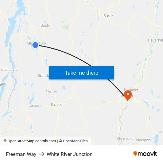 Freeman Way to White River Junction map