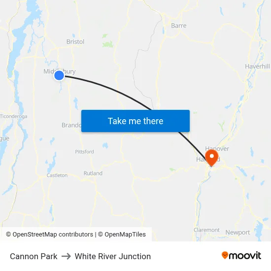 Cannon Park to White River Junction map