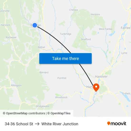 34-36 School St to White River Junction map