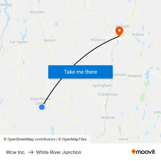 Wcw Inc. to White River Junction map