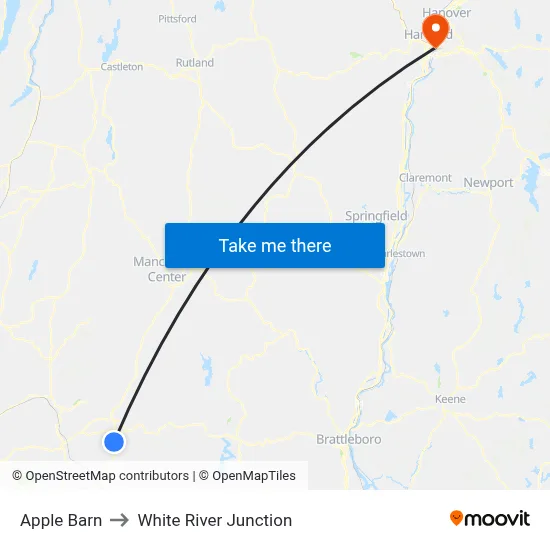 Apple Barn to White River Junction map