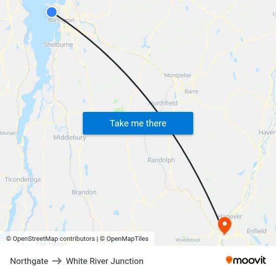 Northgate to White River Junction map