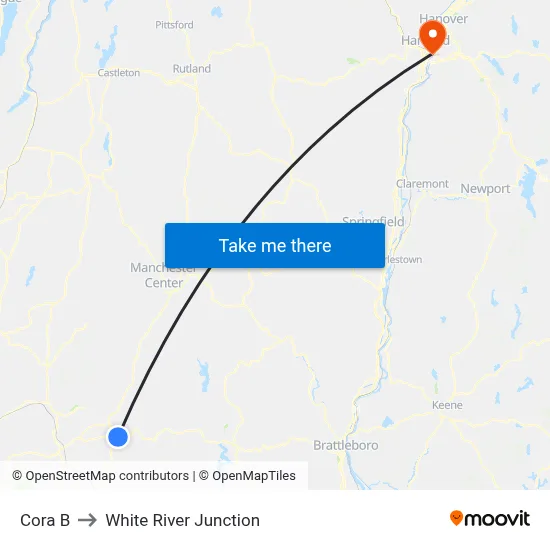 Cora B to White River Junction map