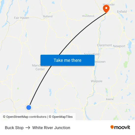 Buck Stop to White River Junction map
