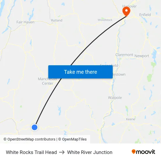 White Rocks Trail Head to White River Junction map