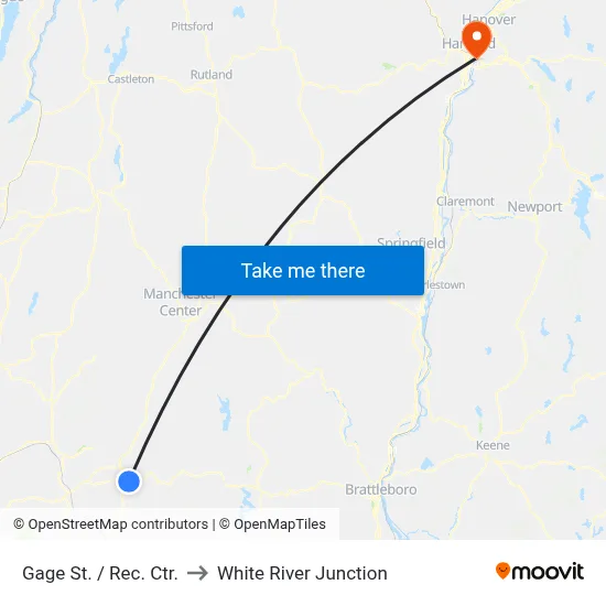 Gage St. / Rec. Ctr. to White River Junction map