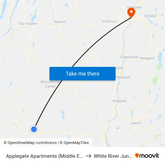 Applegate Apartments (Middle Entrance) to White River Junction map