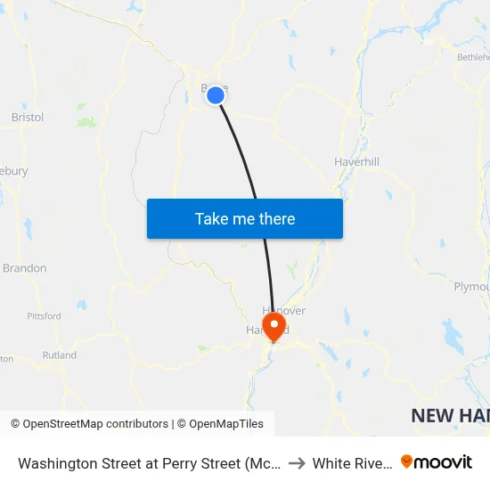 Washington Street at Perry Street (Mcfarland State Office Building) to White River Junction map