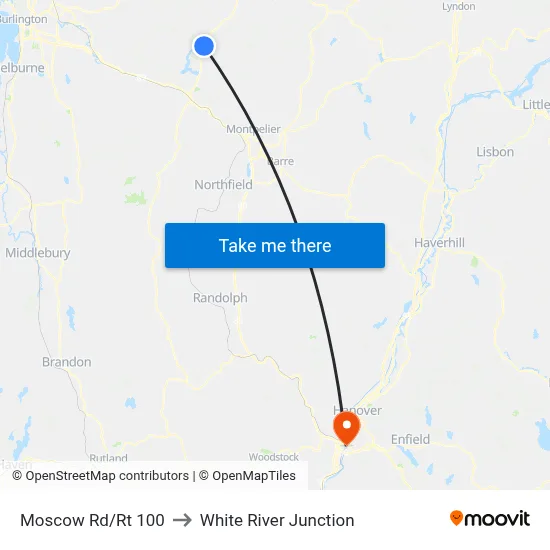 Moscow Rd/Rt 100 to White River Junction map